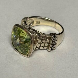 Sterling Ring with Large Green Stone - Size 6.5 #4414